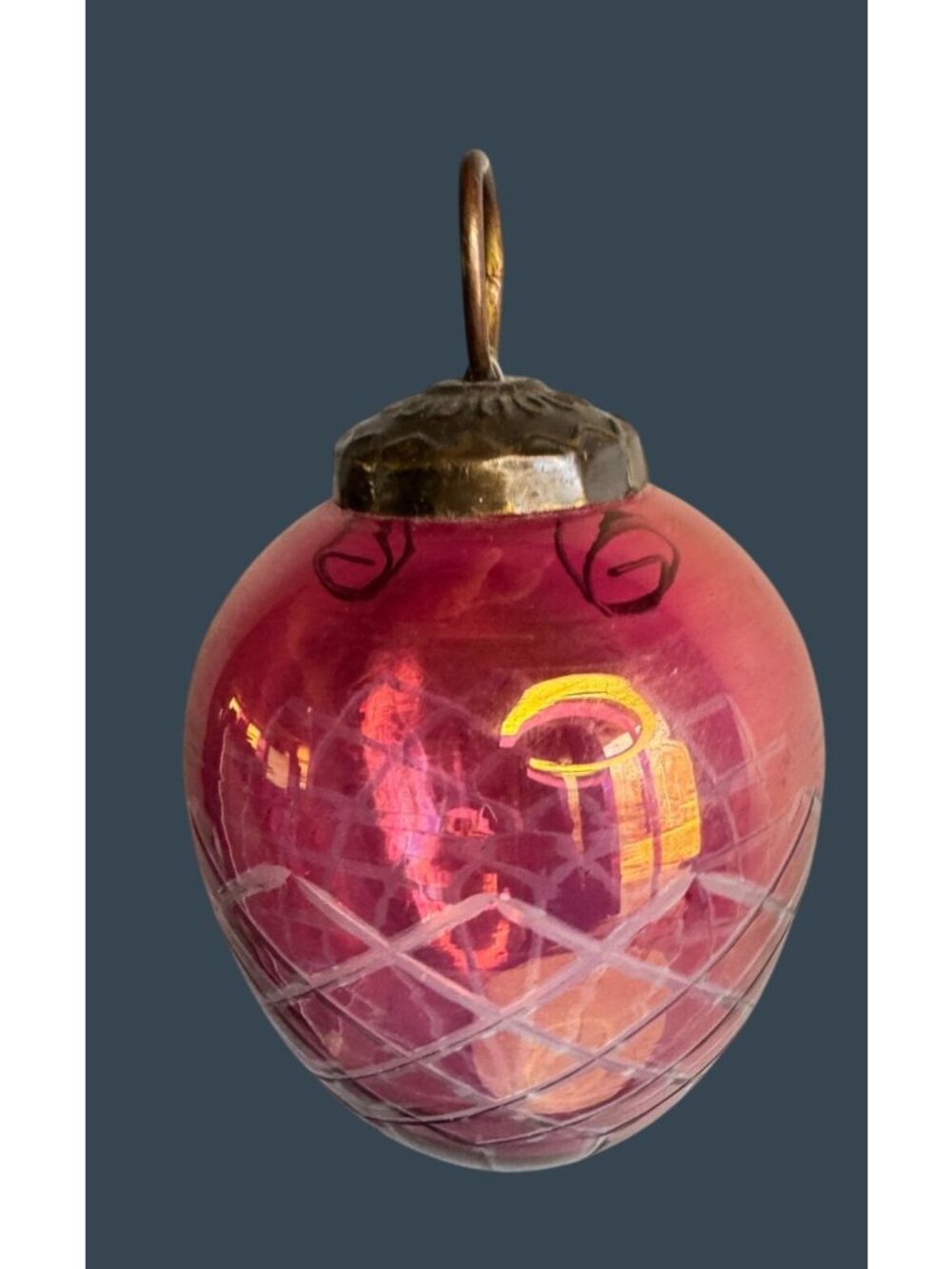 Pink Kugle Style Glass Ornament Heavy Glass Lattice Pattern Hanging Ball 4" - Picture 4 of 7